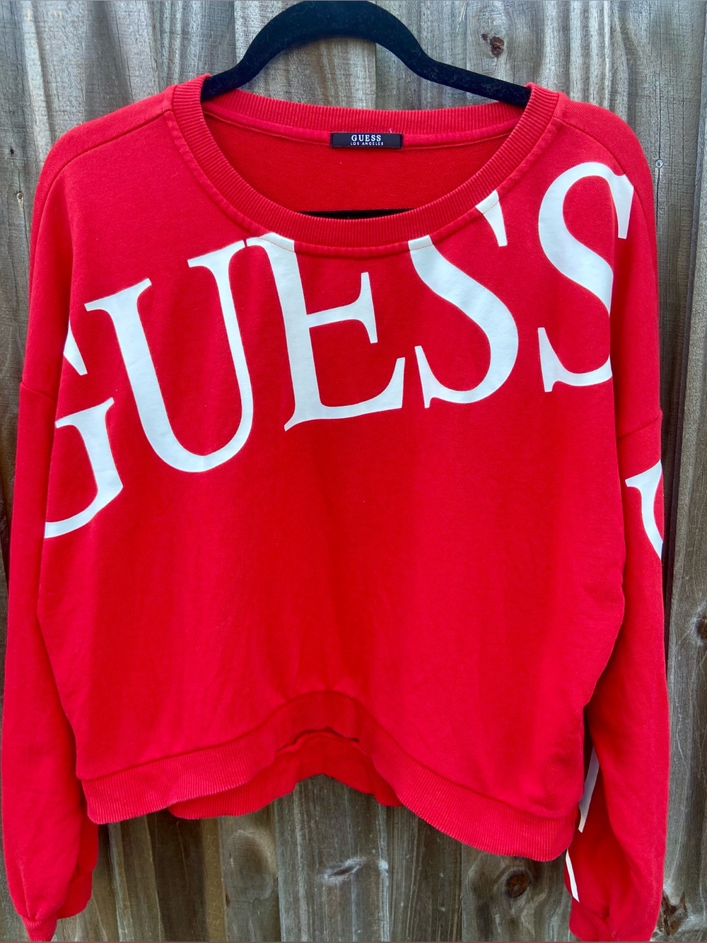 Guess red cropped logo sweatshirt size small